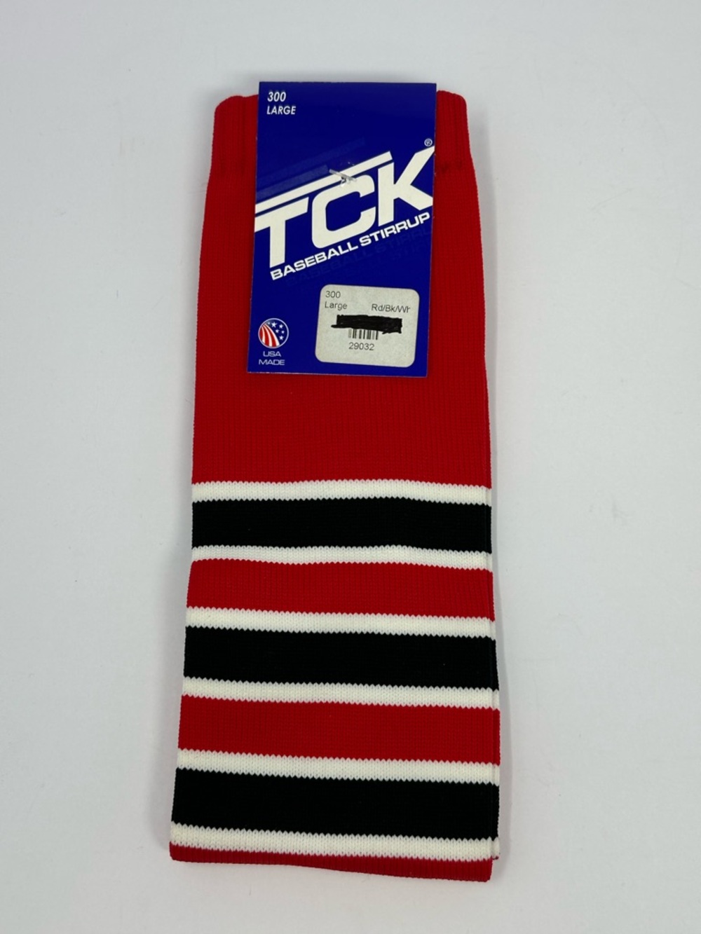 NEW!! TCK 300 Large Striped Baseball Stirrups Socks Red/Black/White